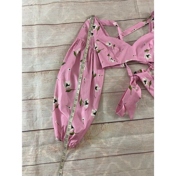 Milly Women's Pink Floral Long Sleeve Crop Blouse - Medium - Picture 5 of 10